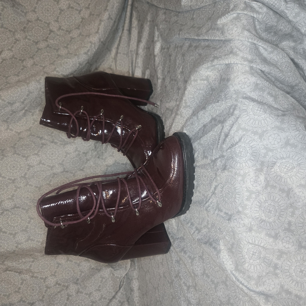 Brown Lace Up Boots with Glossy Finish